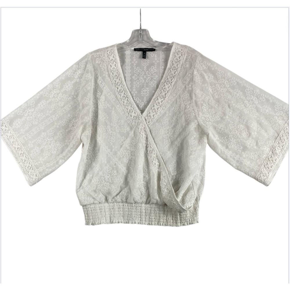 White House Black Market White Lace Wrap Blouse